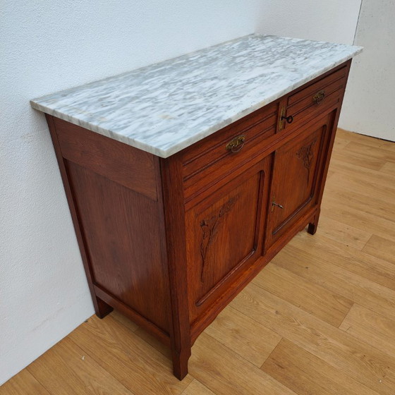 Image 1 of Vintage dresser, sideboard, chest of drawers bathroom vanity with white marble top.
