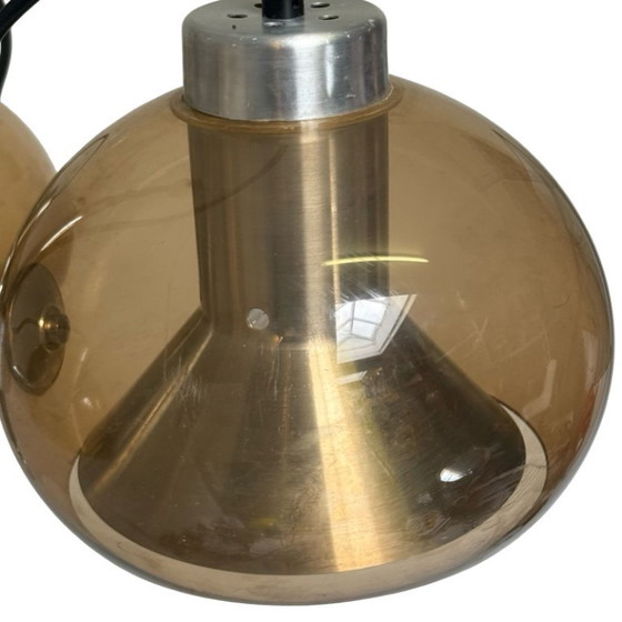 Image 1 of Mushroom hanging pendant with three spheres - Space Age / Pop Art - Including adjustable power cord and ceiling canopy - Smoked 