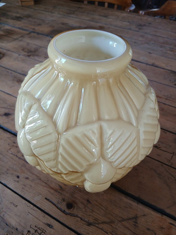 Art Nouveau opaline vase – Molded pressed glass, 1930s (photo 4 of 5)