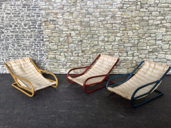 Image 1 of Set di 3 sedie in metallo Bauhaus in miniatura vintage