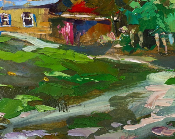 Image 1 of Original Oil Painting Rural Life Landscape Path to the Village