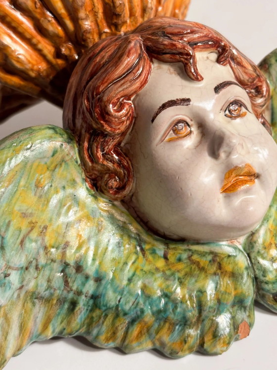 Italienische Keramik-Wandvase mit Engelsmotiv aus dem frühen 20. Jahrhundert – Dekorative Objekte, Ceramic (photo 4 of 10)