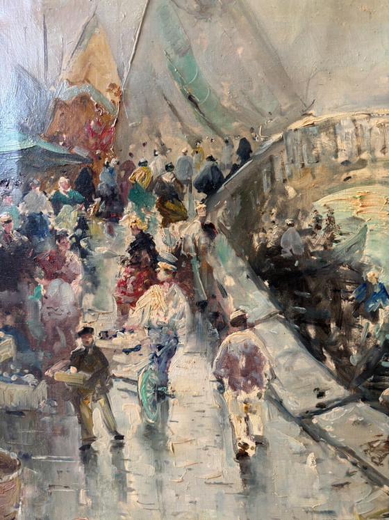 Oil Painting on Canvas of a Venetian Canal View by Guido Mantovani, Early Twentieth Century (photo 7 of 8)
