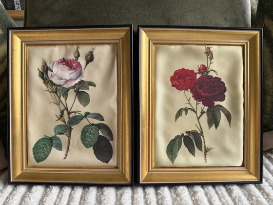 Image 1 of Peintures sur soie encadrées Style Redouté 25x20
