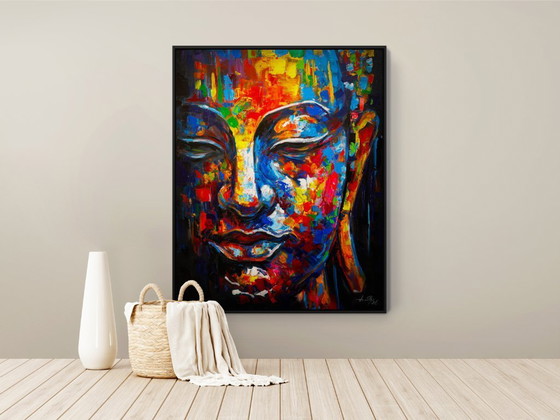 Image 1 of Unique hand-painted Buddha painting “Awakening” – Seksak Jaichumchen – 80×100 cm