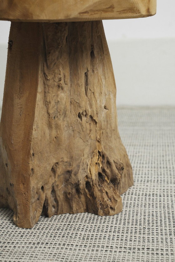 Teakhouten wortelkruk, organisch houten bijzettafeltje, rustieke sculpturale boomstronkkruk, vintage – Wood (photo 7 of 17)