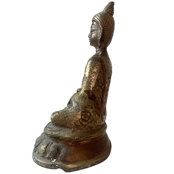 Bouddha birman ancien en bronze doré au feu – XVIIIe/XIXe siècle – Patine de qualité musée – Sculptures (photo 7 of 9)