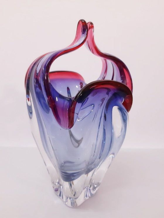 Image 1 of Basket for candy/sugar/ hand blown glass by Josef Hospodka/ Czechia
