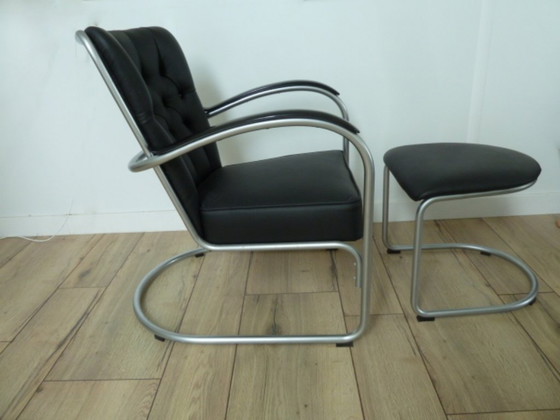 Image 1 of 1x fauteuil Gispen 412 EKC met hocker