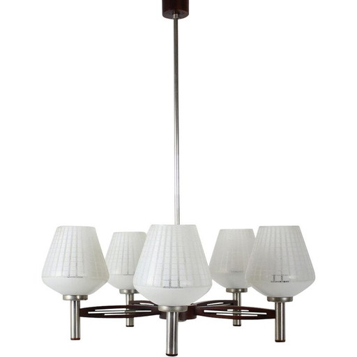Lampadario vintage in legno di mogano, Germania 1970