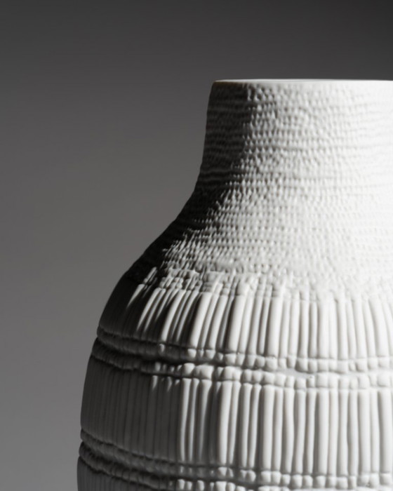 Image 1 of ROSENTHAL Vase Duo STRUCTURA RIBS Bisque Porcelaine Noire Elsa Fischer-Treyden