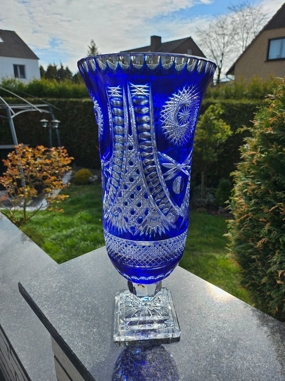 Vaso in Cristallo al Piombo Blu Cobalto Stile Boemo 45 cm Alto – Vasi (photo 4 of 6)