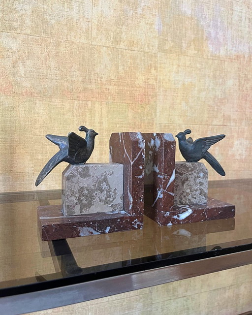 Serres livre vintage en marbre et laiton - Art Déco