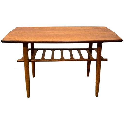 Vintage Teak Coffee Table With Magazine Rack, Sweden 1950s