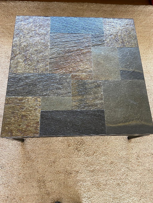 Table basse vintage 70s ardoise mondrian brutalist