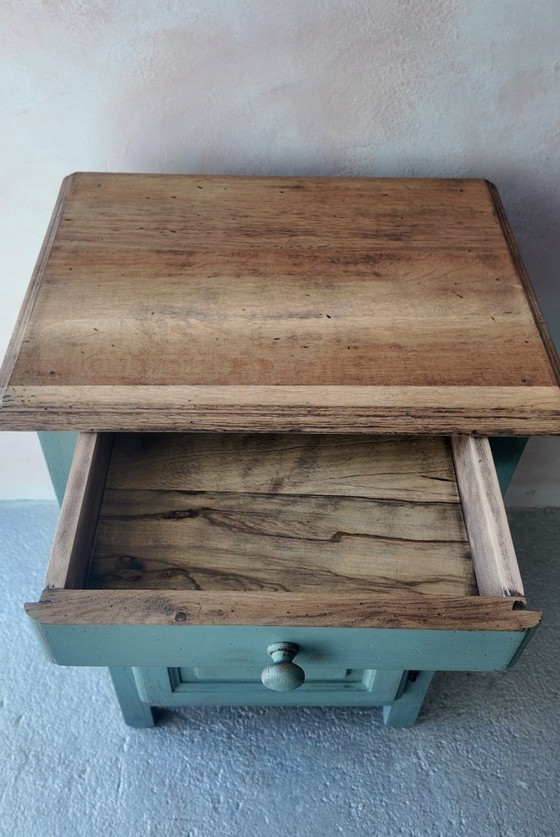 Image 1 of Antique jam cupboard with a sage green patina and solid wood finish