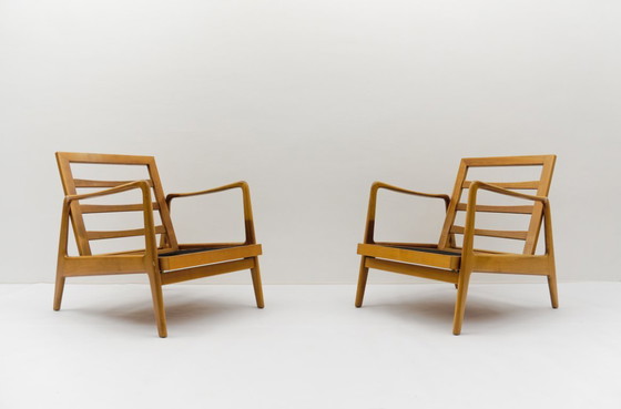 Image 1 of Set di due poltrone e un pouf in stile scandinavo moderno di metà secolo, anni '60