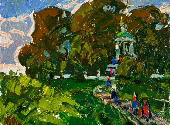 Image 1 of Original Oil Painting Summer Nature Landscape Silence in the green heart of the garden