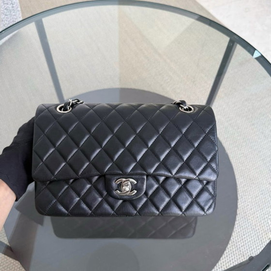 Image 1 of Chanel Classic Flap Medium - Special Valentine Edition 25CM Quilted Lambskin Black Silver Hardware Series 19