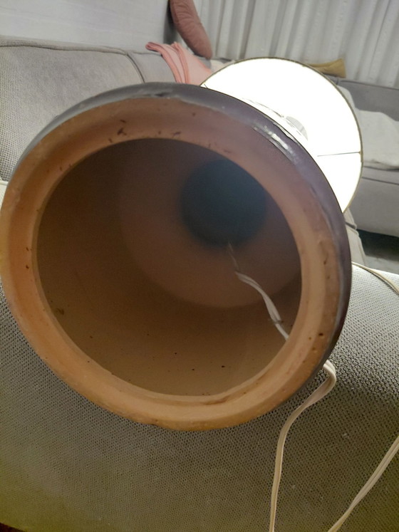 Walter Gerhards XL vloerlamp, jaren 70, Vloerlampen, Keramiek, Textiel, Bruin (foto 6 van 6)