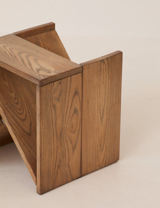 Image 1 of Tavolino/portariviste in olmo massello di Alain Ladroit per Maison Regain, vintage, circa 1980