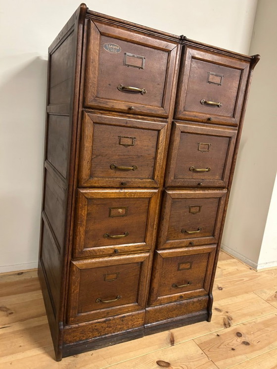 Image 1 of Industriële vintage dubbele archiefkast circa 1925