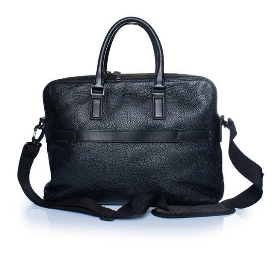 Image 1 of Hugo Boss, grained leather laptop bag in black