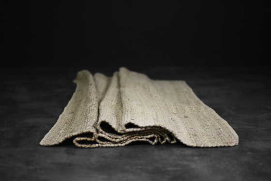 Image 1 of Vintage Indiaas natuurlijk bruin platgeweven jute tapijt, jaren 70