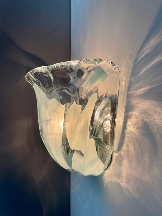 Image 1 of Applique murale en verre de Murano La Murrina des années 1980 avec incrustations d'aigue-marine. Mod. 691 Large.