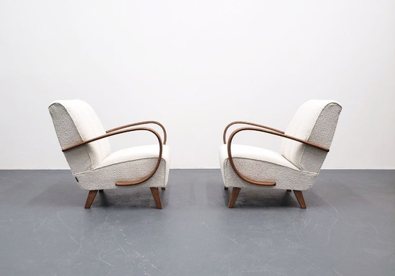 Image 1 of Set Of Two 1930 Jindrich Halabala Bentwood Armchairs In Premium Ivory Boucle