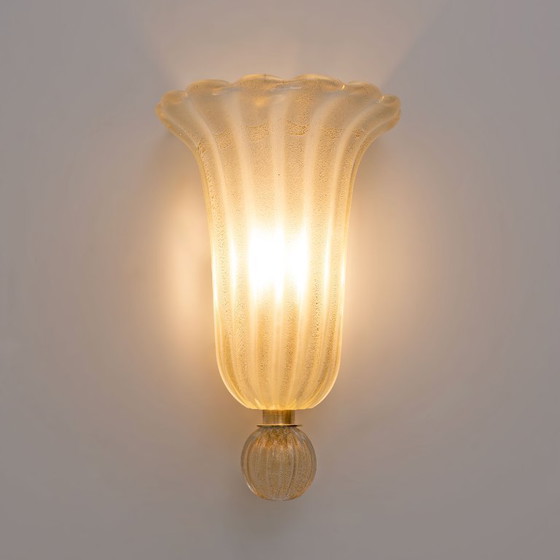 Image 1 of Pair of Murano Glass Wall Sconces with Gold Dust Inclusions