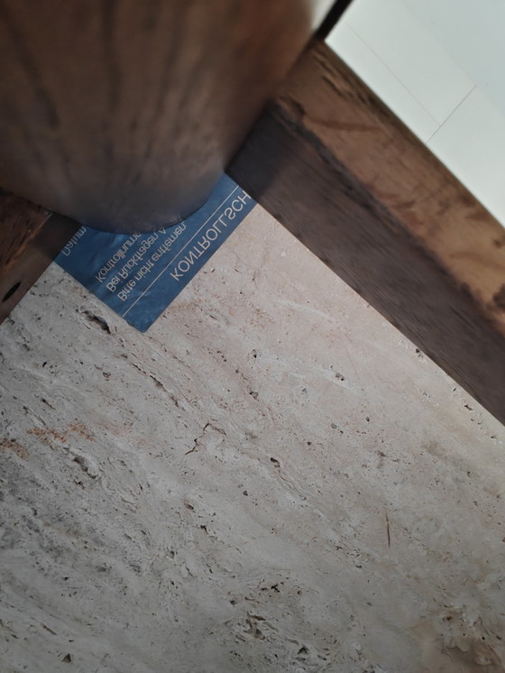 Image 1 of Brutalist coffee table travertine and wenge wood