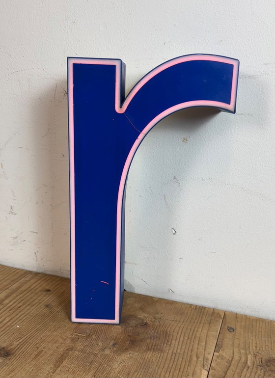 Image 1 of Vintage Blue Plastic Illuminated Letter R , 1970s