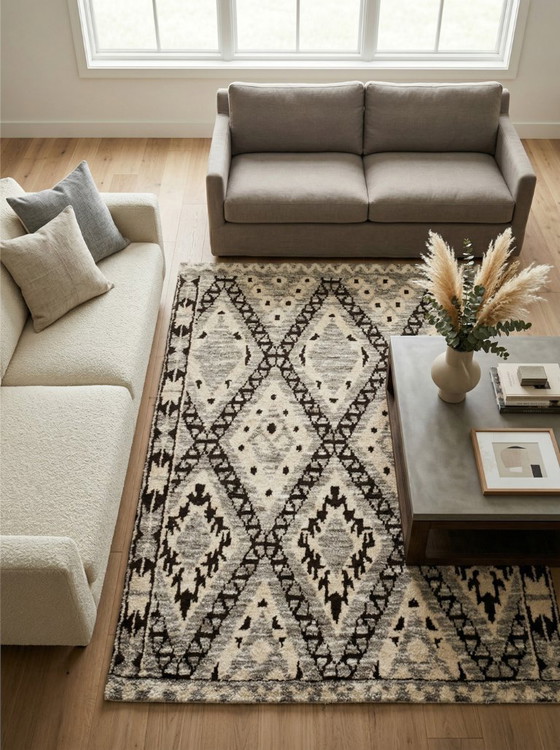 Image 1 of Alfombra india de lana gruesa con inspiración bereber – 147 x 193 cm – ambiente cálido y elegante