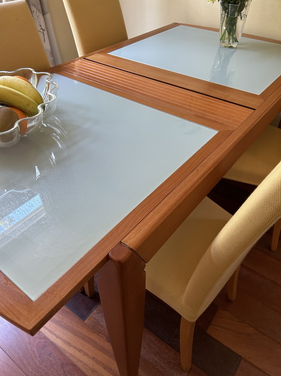 Eethoek uitschuiftafel en 4 stoelen Ligne Roset – Eetkamerset, Glass, Textile (photo 4 of 5)