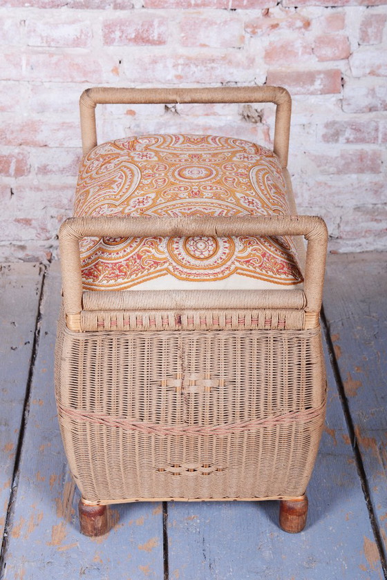 Original Art Deco Stool, Wood, Hemp, Well-Preserved Condition, Czech, 1940s – Footstools & poufs, Textile (photo 13 of 13)