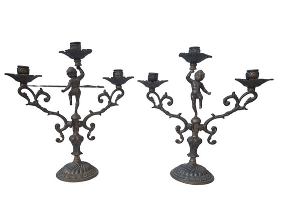 Image 1 of Paar antike Kandelaber aus massiver Bronze – Ende des 19. Jahrhunderts – Stil Ludwigs XV.