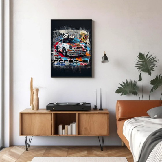 Porsche Snoopy Graffiti Kunstdruck, Kunstdrucke, Leinwand, Holz, Mehrfarbig, Modern (Foto 3 von 5)
