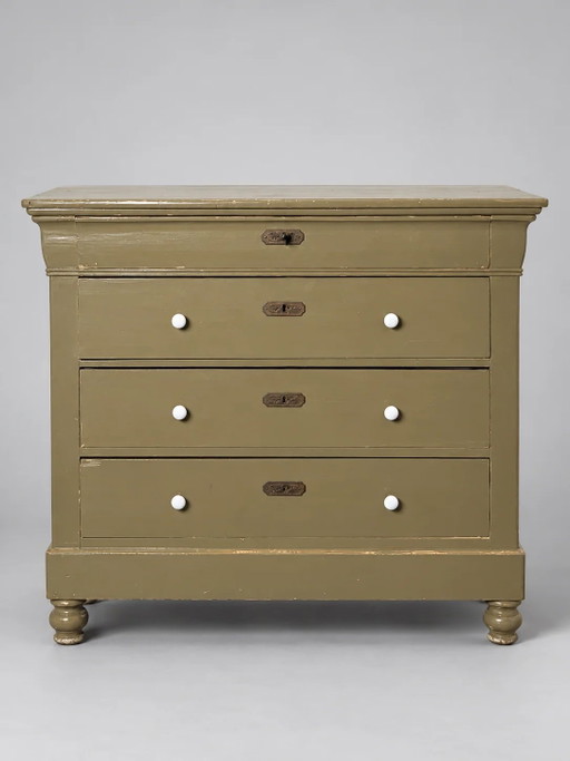 Olijfgroen geschilderde Ladekasten — 120 × 106 × 47 cm