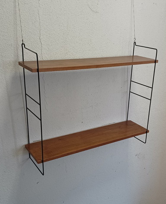 Wandregal aus den Fünfzigerjahren mit zwei Ablagen – Metal, Wood (photo 7 of 8)
