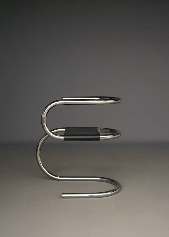 Image 1 of Rare chaise d'appoint tubulaire Wim van den Bergh. Années 1980.