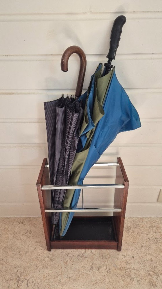 Porte-parapluie vintage en placage de palissandre, style milieu du siècle, avec détails chromés – Wood (photo 6 of 7)