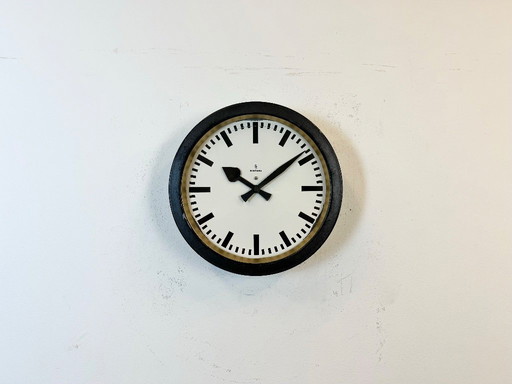 Black Industrial Factory Wall Clock From Siemens, 1950s