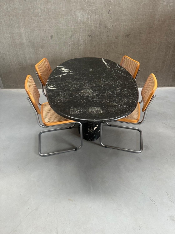 Image 1 of Vintage Nero Marquina Oval Marble Dining Table