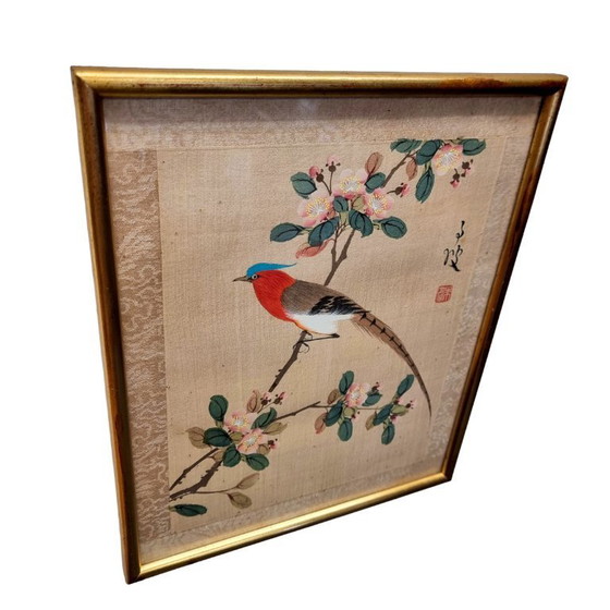 Image 1 of Vintage Chinese painting on silk bird