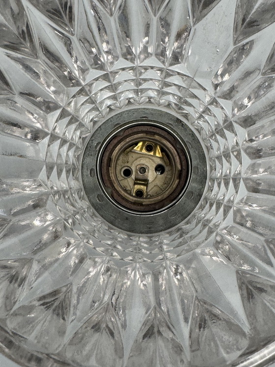 Image 1 of Mid-Century Table Lamp with Cut Glass Shade and Wooden Base – Vintage Design Lighting