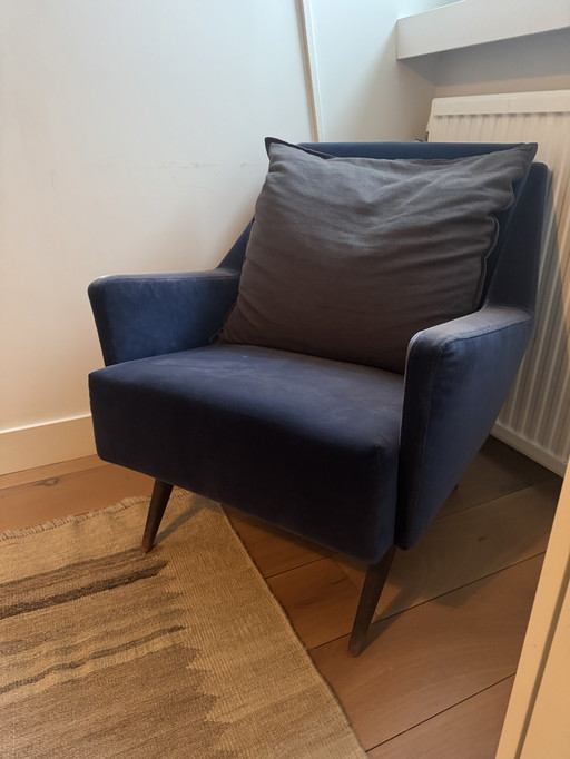 Set of 2 Blue Velvet Armchairs