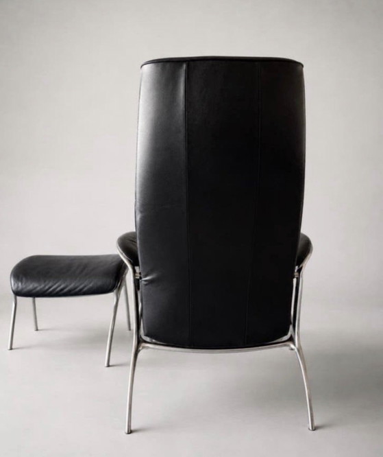 Image 1 of Stressless James loungestoel met voetenbank, zwart leer