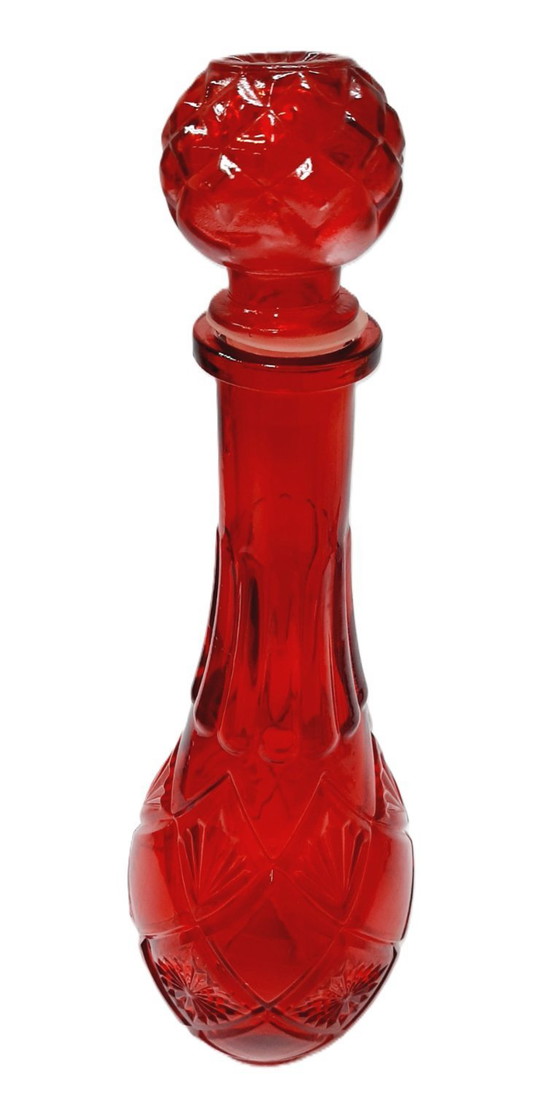 Image 1 of Decanter o caraffa in vetro pressato rosso rubino vintage