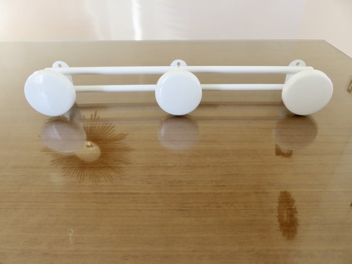 White Lacquered Metal 3-Plate Wall-Mounted Coat Rack, 1980